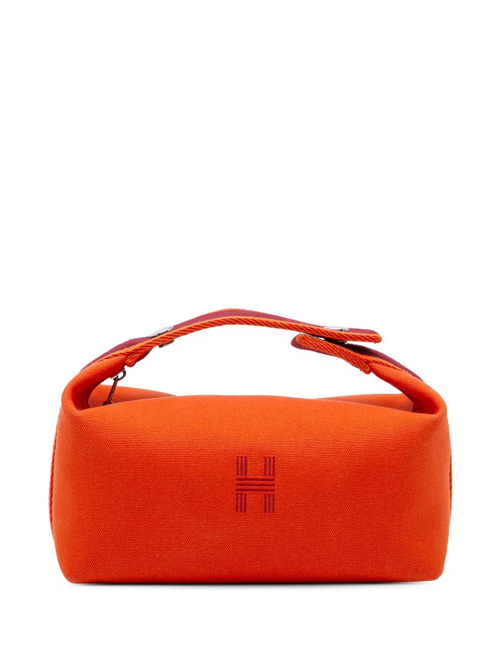 Hermes Bride à brac cloth vanity case in Orange Canvas with Purple and Silver Hardware 22 cm