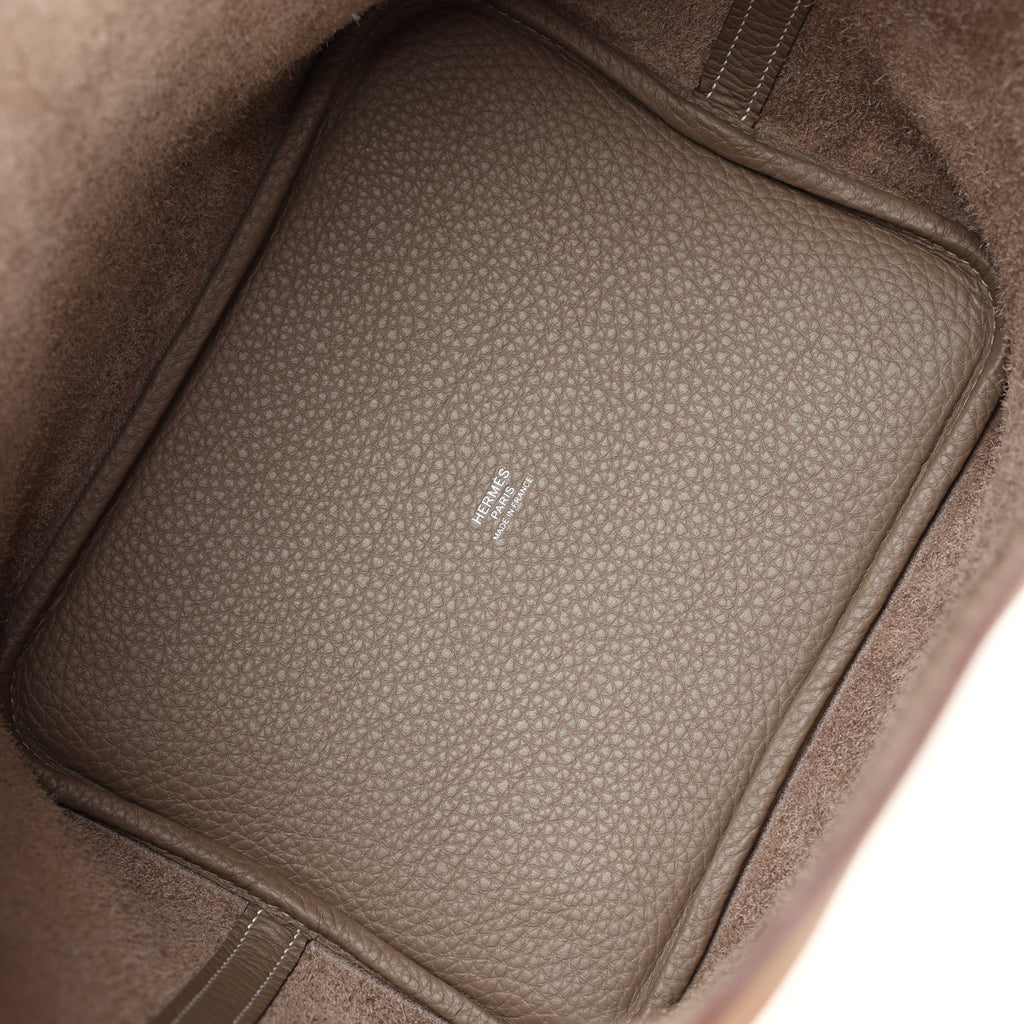 Hermes Picotin Style Bucket Bag in Etoupe Grained Leather with Silver Lock