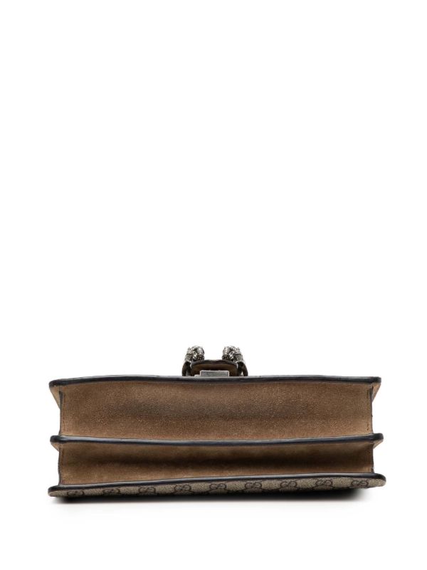 Gucci Dionysus GG Supreme Small Shoulder Bag in Beige/Brown Canvas with beige Leather Details and Antique Silver Chain 25 cm