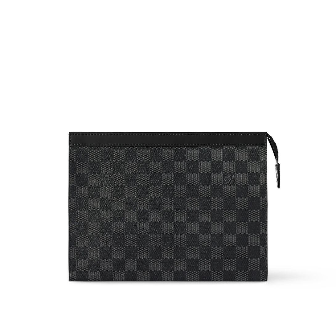 Louis Vuitton Pochette Volga in Damier Graphite Canvas Black & Grey with Black Hardware 27 cm