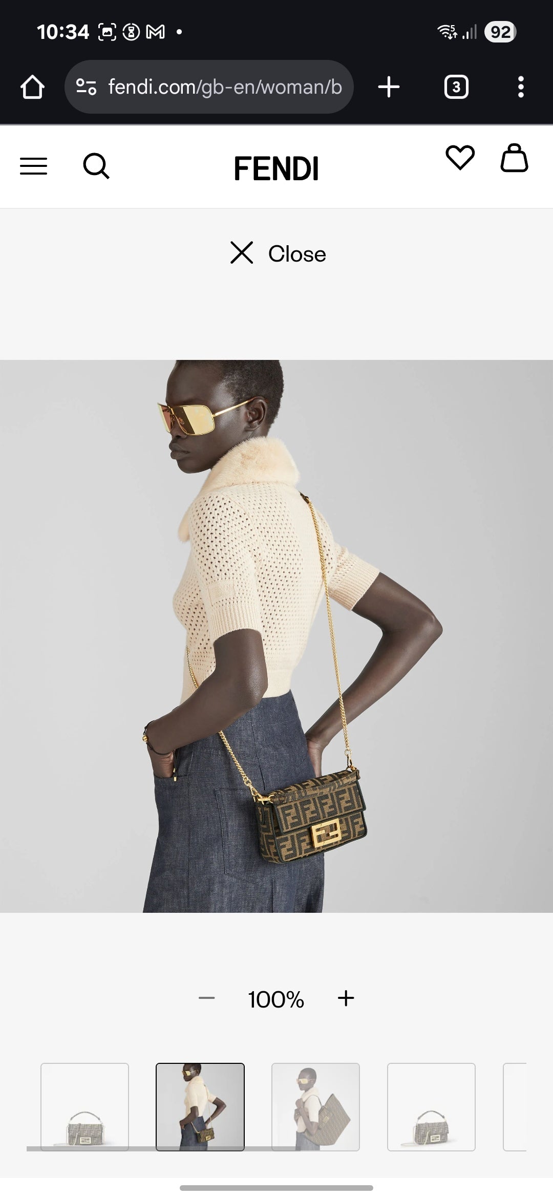 Fendi Baguette Bag in Brown FF Canvas with Gold Hardware 26 cm