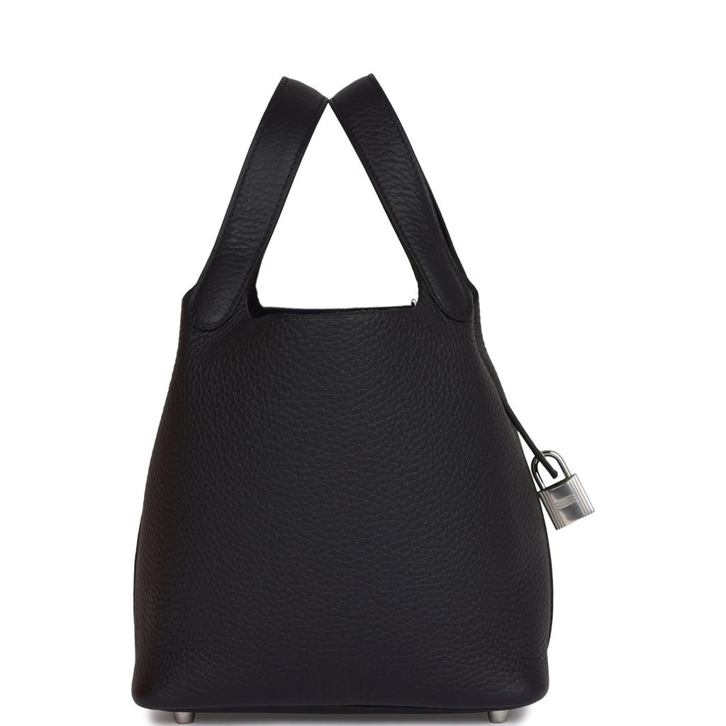 Hermes Picotin Style Bucket Bag in Black Grained Leather with Silver Lock