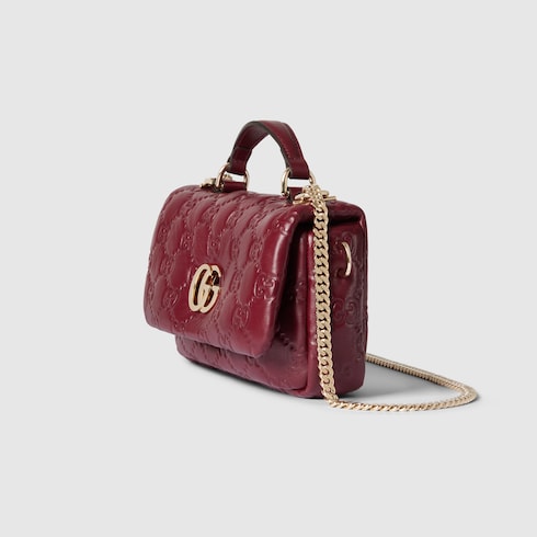 Gucci Mini GG Milano Burgundy Leather Top Handle Bag With Gold Hardware