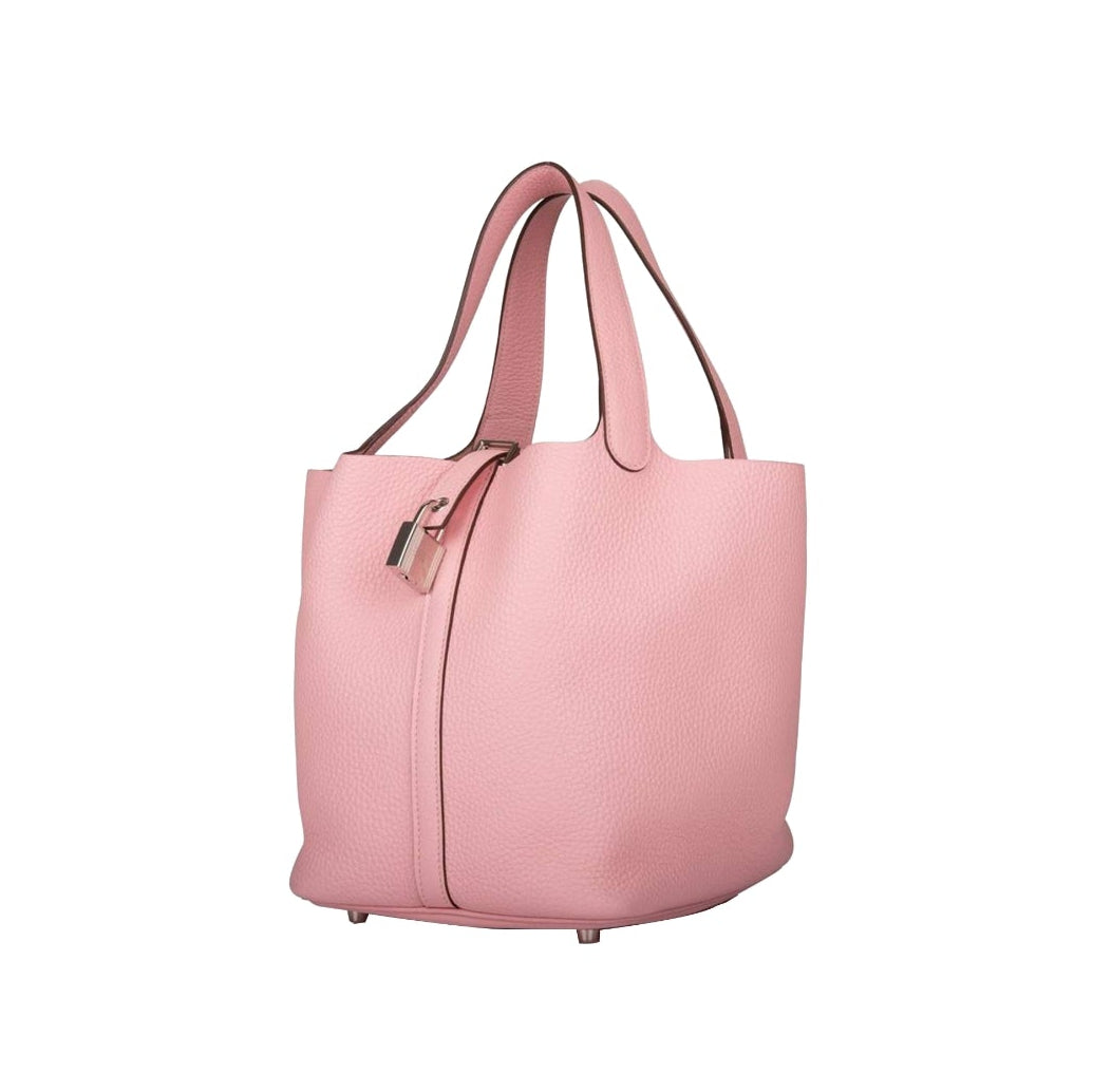 Hermes Picotin Style Bucket Bag in Rose Grained Leather with Silver Lock
