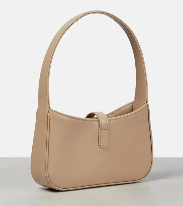 Saint Laurent Le 5 à 7 beige Patent Leather Shoulder Bag with Gold Hardware