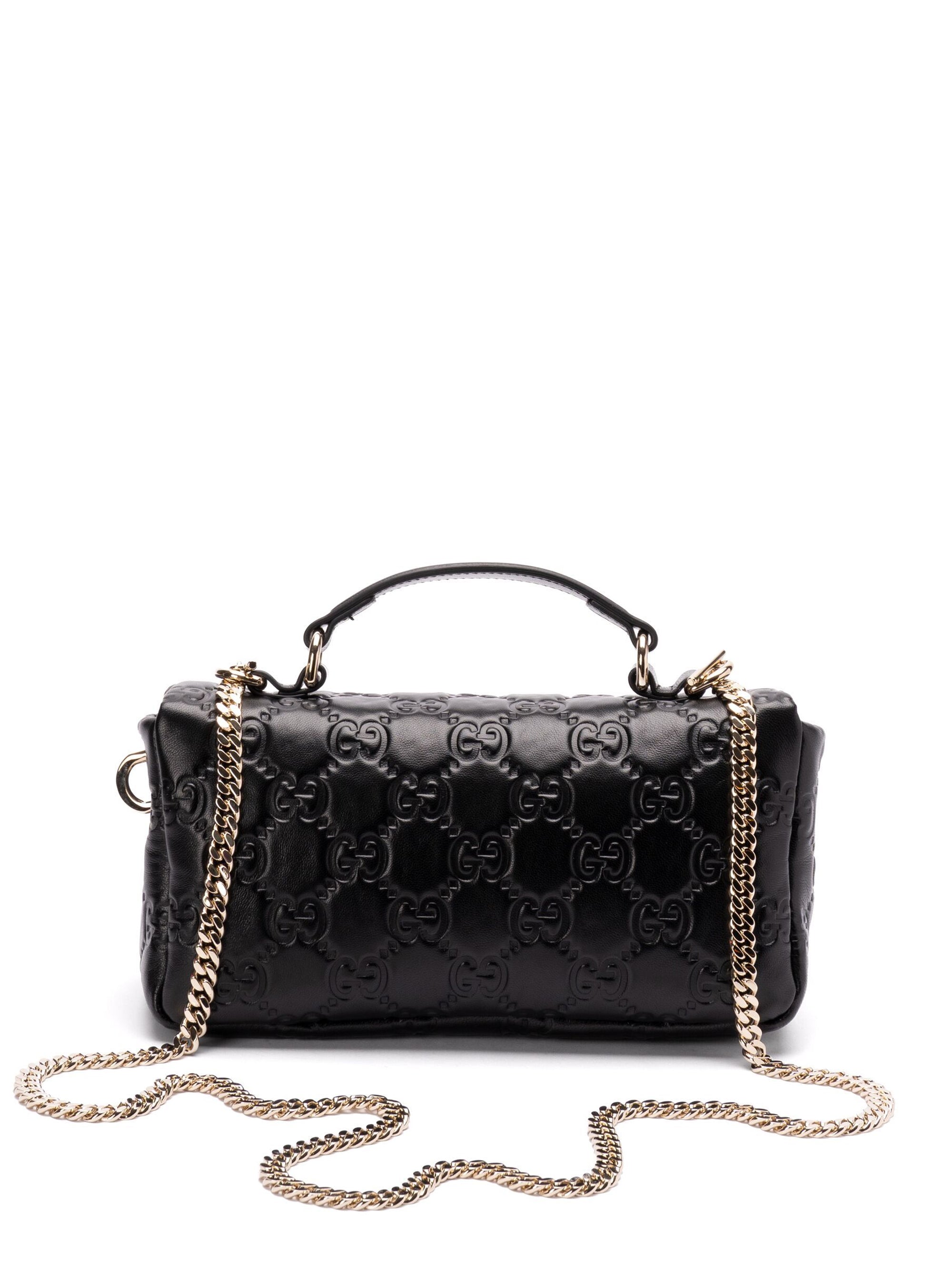 Gucci Mini GG Milano Black Leather Top Handle Bag With Gold Hardware
