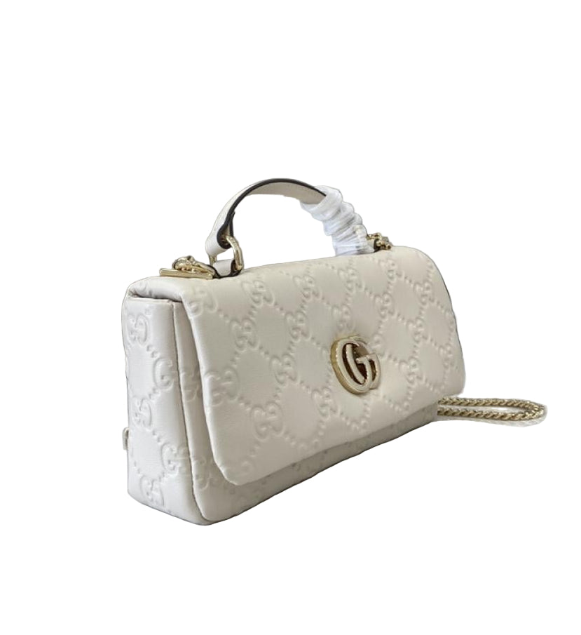 Gucci Mini GG Milano White Leather Top Handle Bag