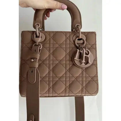 Dior Lady Dior Medium Bag in Matte Brown Cannage Calfskin with Black Hardware 20 cm