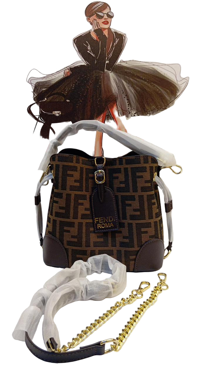 Fendi Roma FF Monogram Bucket Bag in black Leather