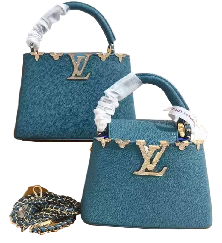 Louis Vuitton Capucines BB in Dark Turquoise Grained Taurillon Leather with Gold Hardware