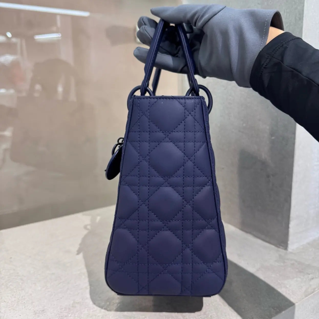 Dior Lady Dior Medium Bag in Matte Blue Cannage Calfskin with Black Hardware 20 cm