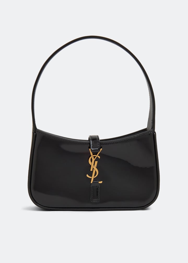 Saint Laurent Le 5 à 7 black Patent Leather Shoulder Bag with Gold Hardware