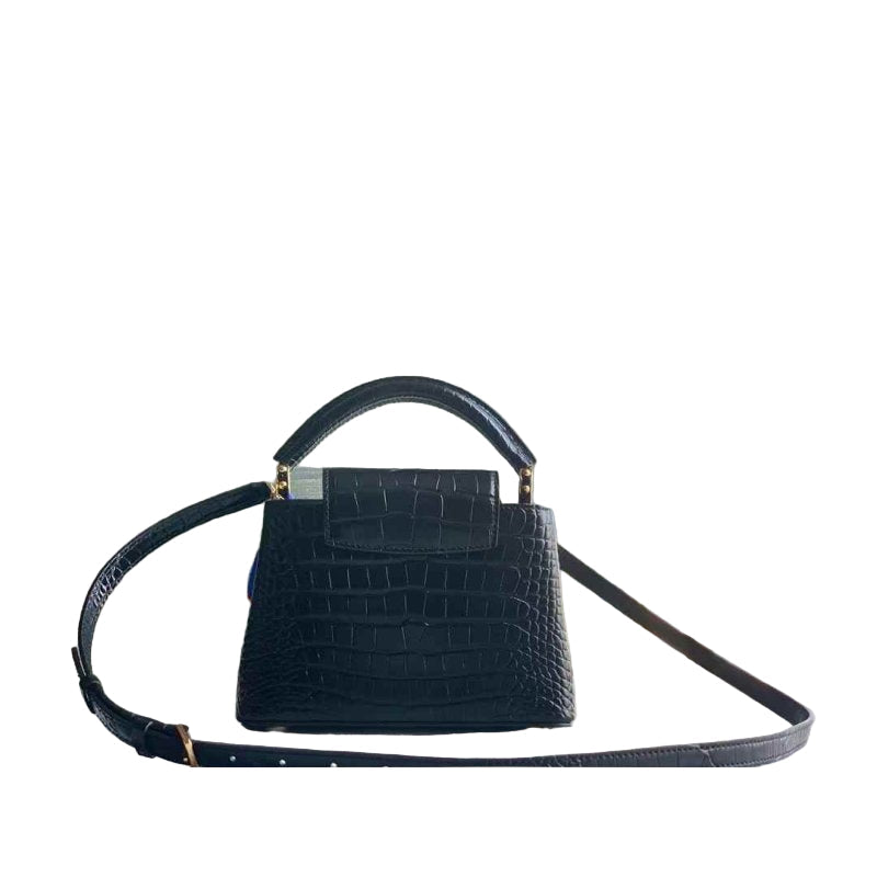 Louis Vuitton Capucines BB in Cognac Black Crocodile-Embossed Leather with Gold Hardware 21 cm