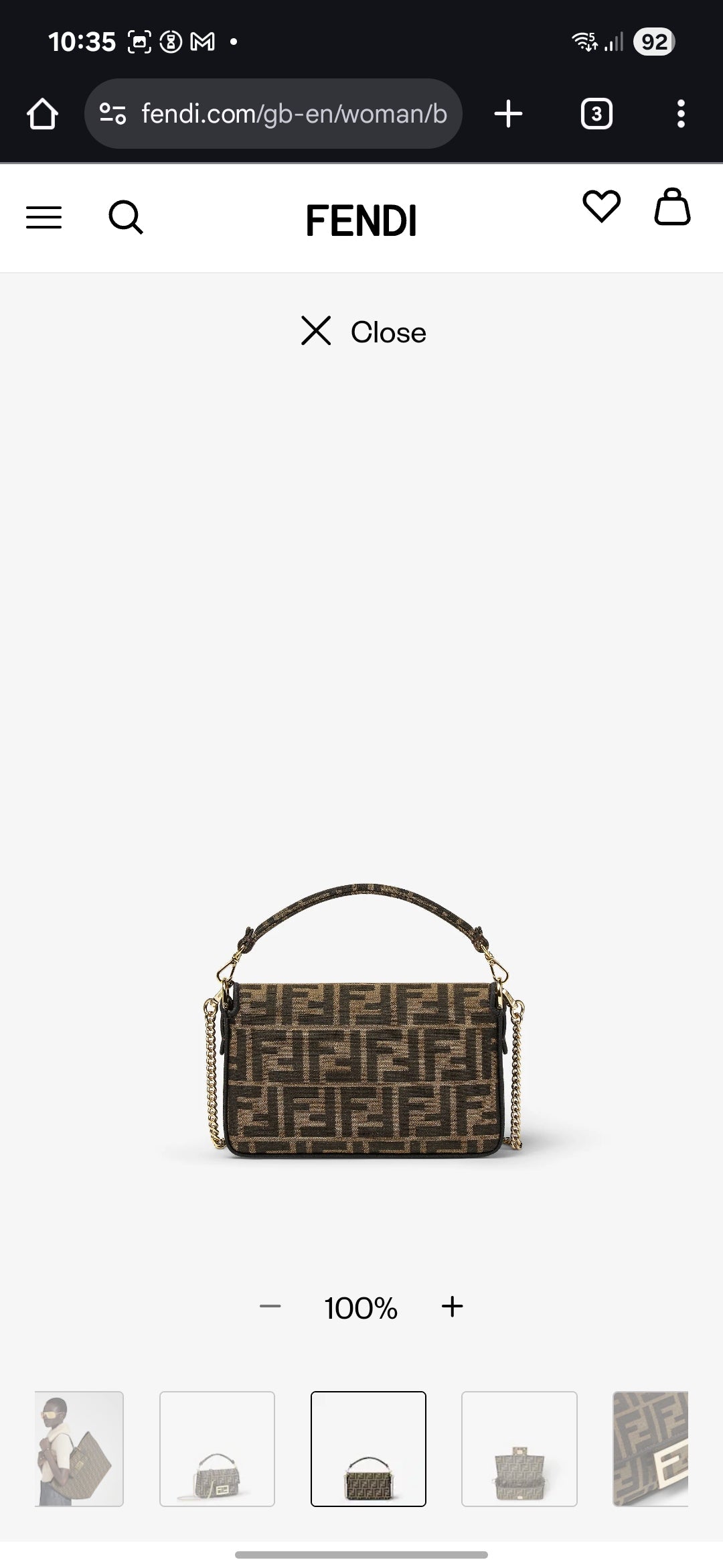 Fendi Baguette Bag in Brown FF Canvas with Gold Hardware 26 cm
