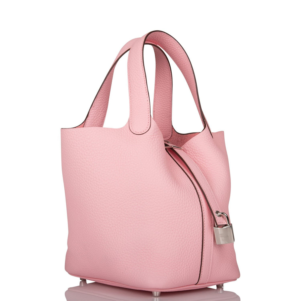 Hermes Picotin Style Bucket Bag in Rose Grained Leather with Silver Lock