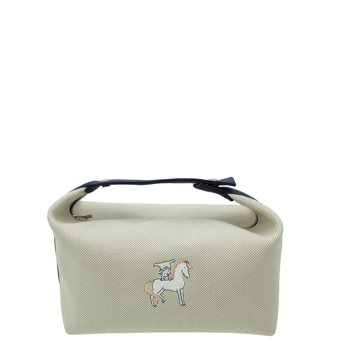 Hermes Bride à brac cloth vanity case in beige Canvas with black Handle 22 cm