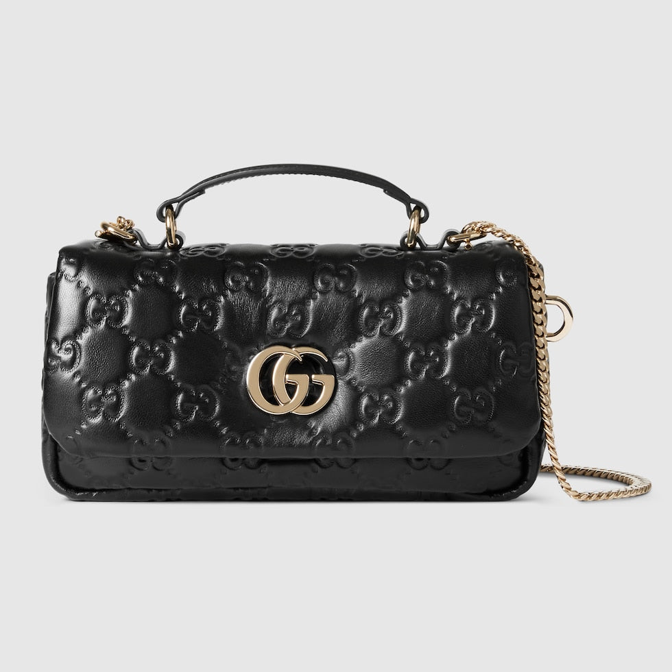 Gucci Mini GG Milano Black Leather Top Handle Bag With Gold Hardware