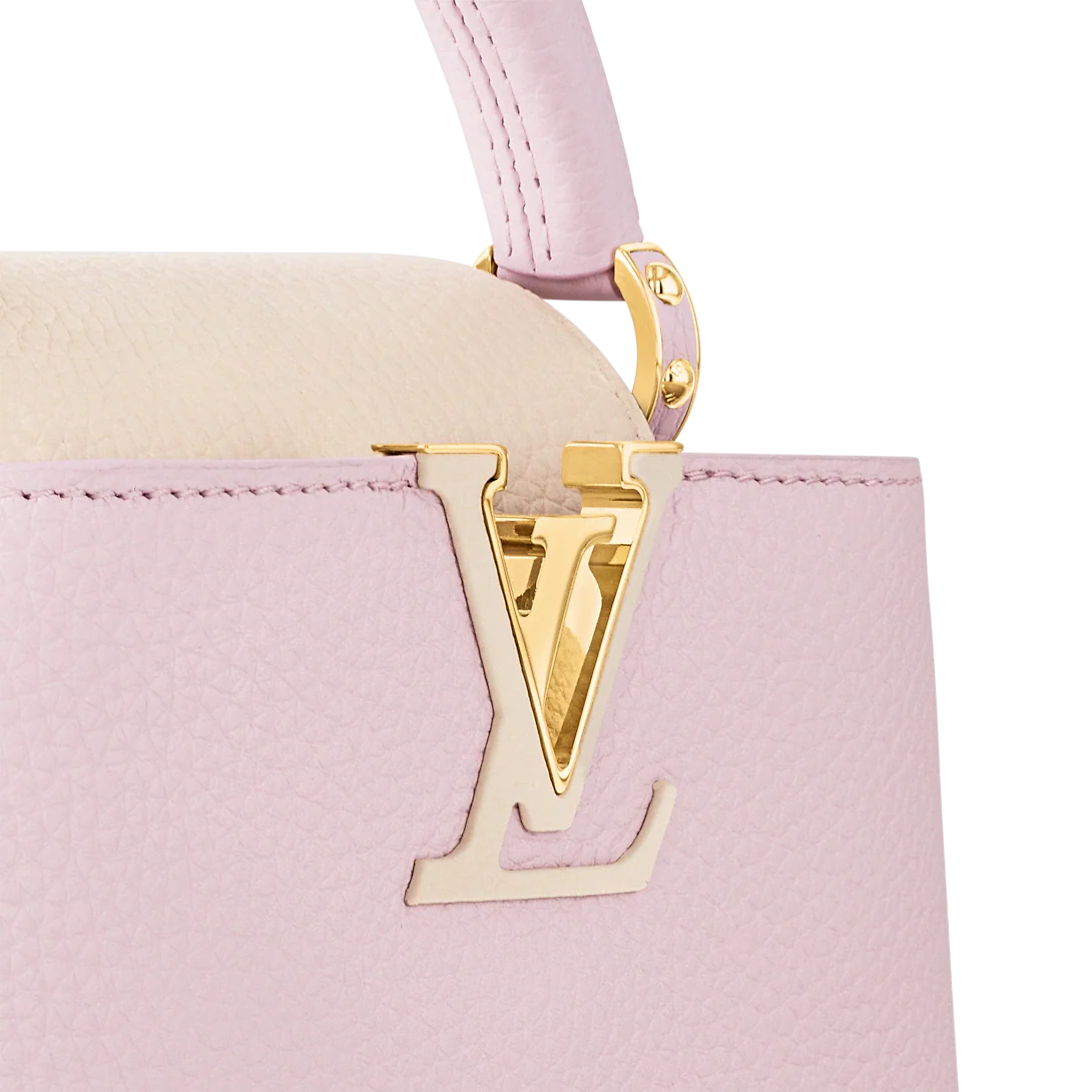 Louis Vuitton Capucines Mini Bag in Rose Grained Leather and Gold Hardware 22 cm