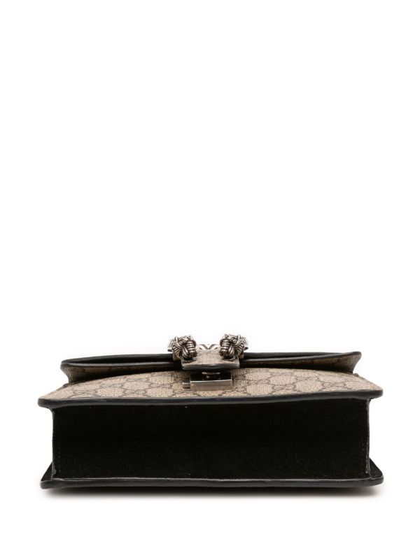 Gucci Dionysus GG Supreme Small Shoulder Bag in Beige/Brown Canvas with black Leather Details and Antique Silver Chain 25 cm