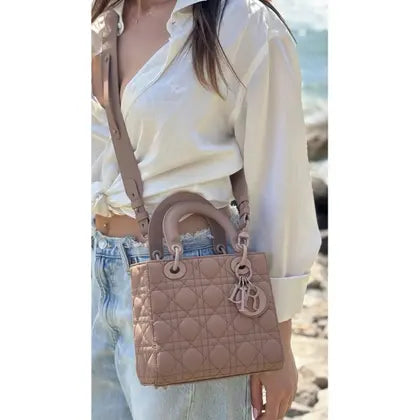 Dior Lady Dior Medium Bag in Matte Brown Cannage Calfskin with Black Hardware 20 cm