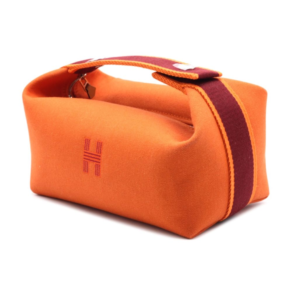 Hermes Bride à brac cloth vanity case in Orange Canvas with Purple and Silver Hardware 22 cm