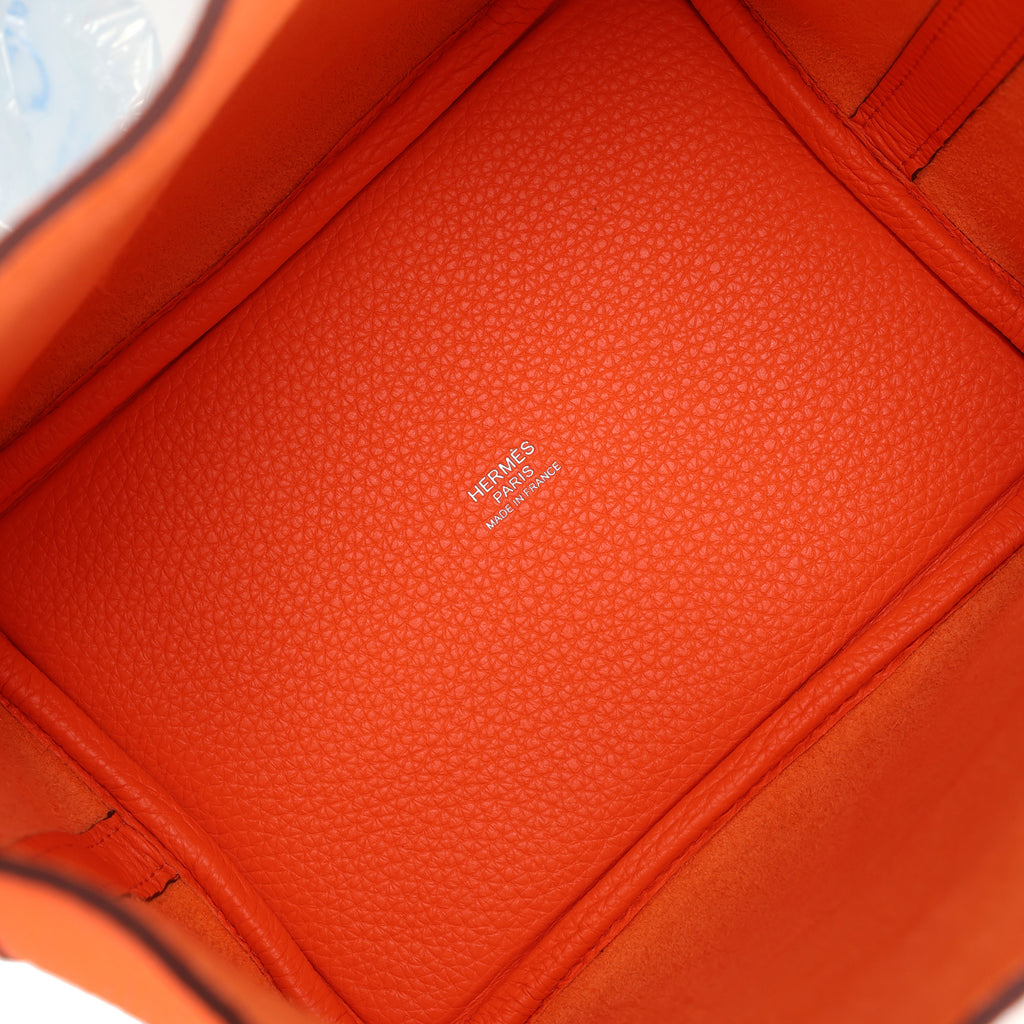 Hermes Picotin Style Bucket Bag in orange Grained Leather with Silver Lock