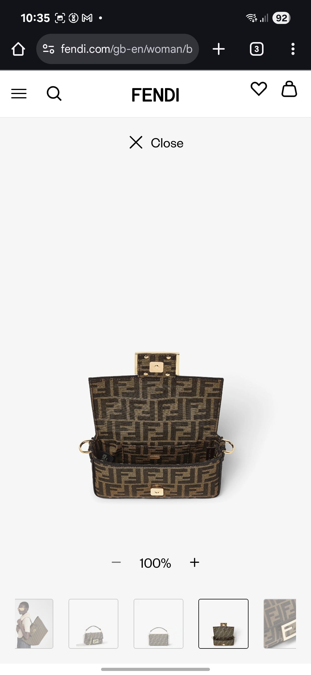 Fendi Baguette Bag in Brown FF Canvas with Gold Hardware 26 cm