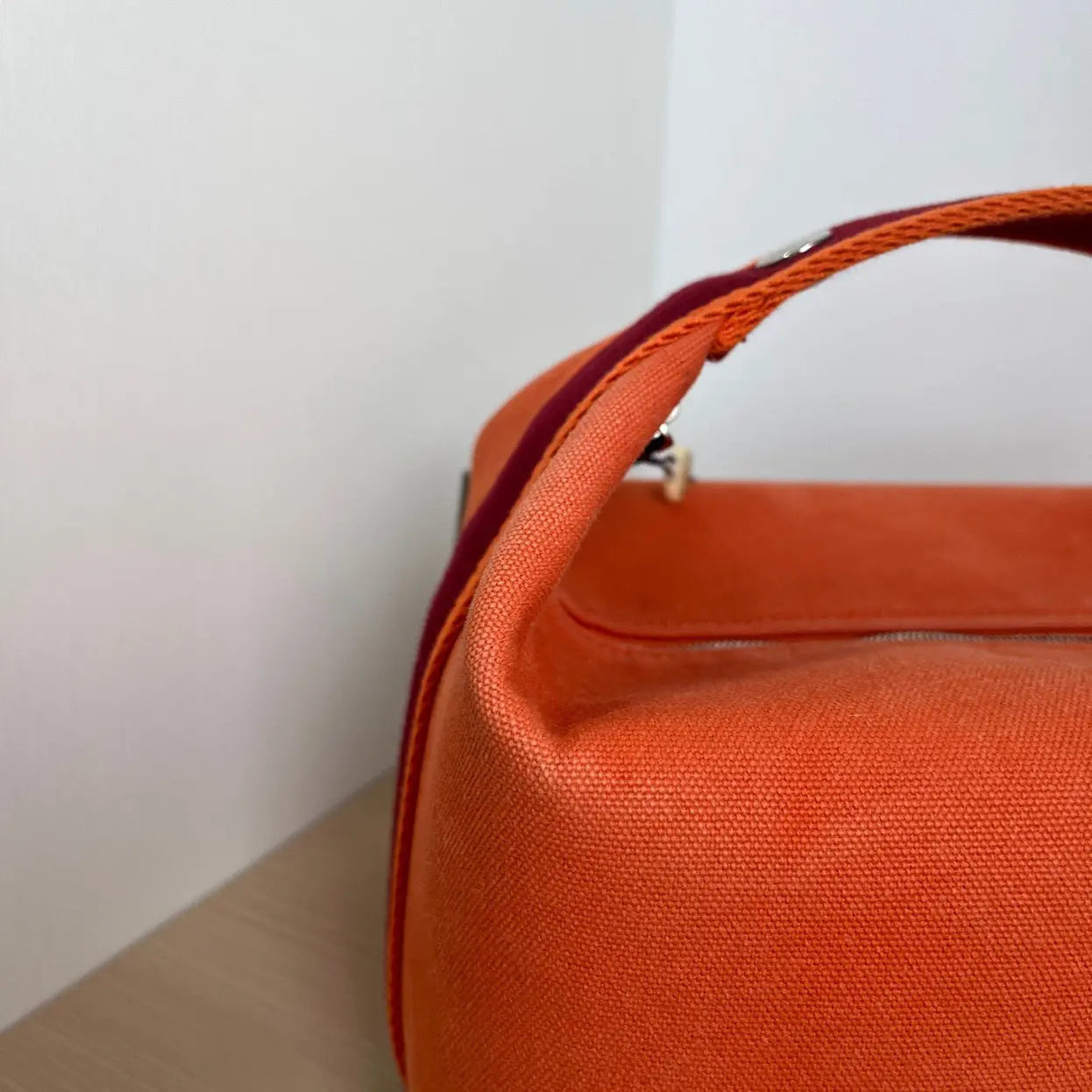 Hermes Bride à brac cloth vanity case in Orange Canvas with Purple and Silver Hardware 22 cm