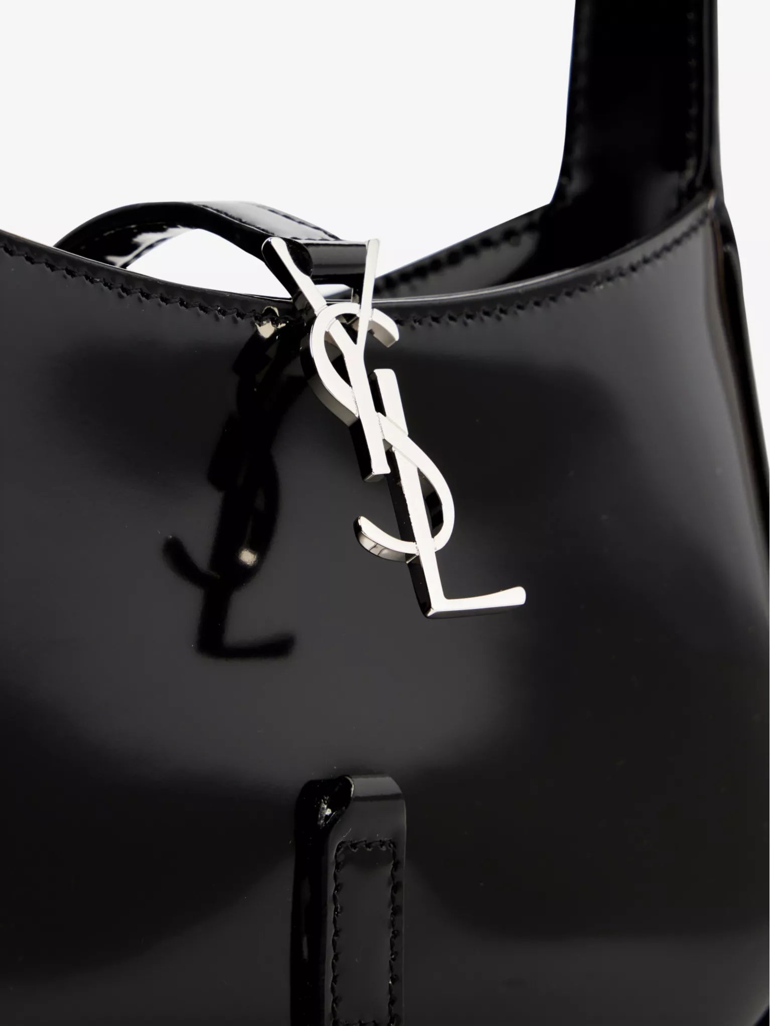 Saint Laurent Le 5 à 7 black Patent Leather Shoulder Bag with silver Hardware