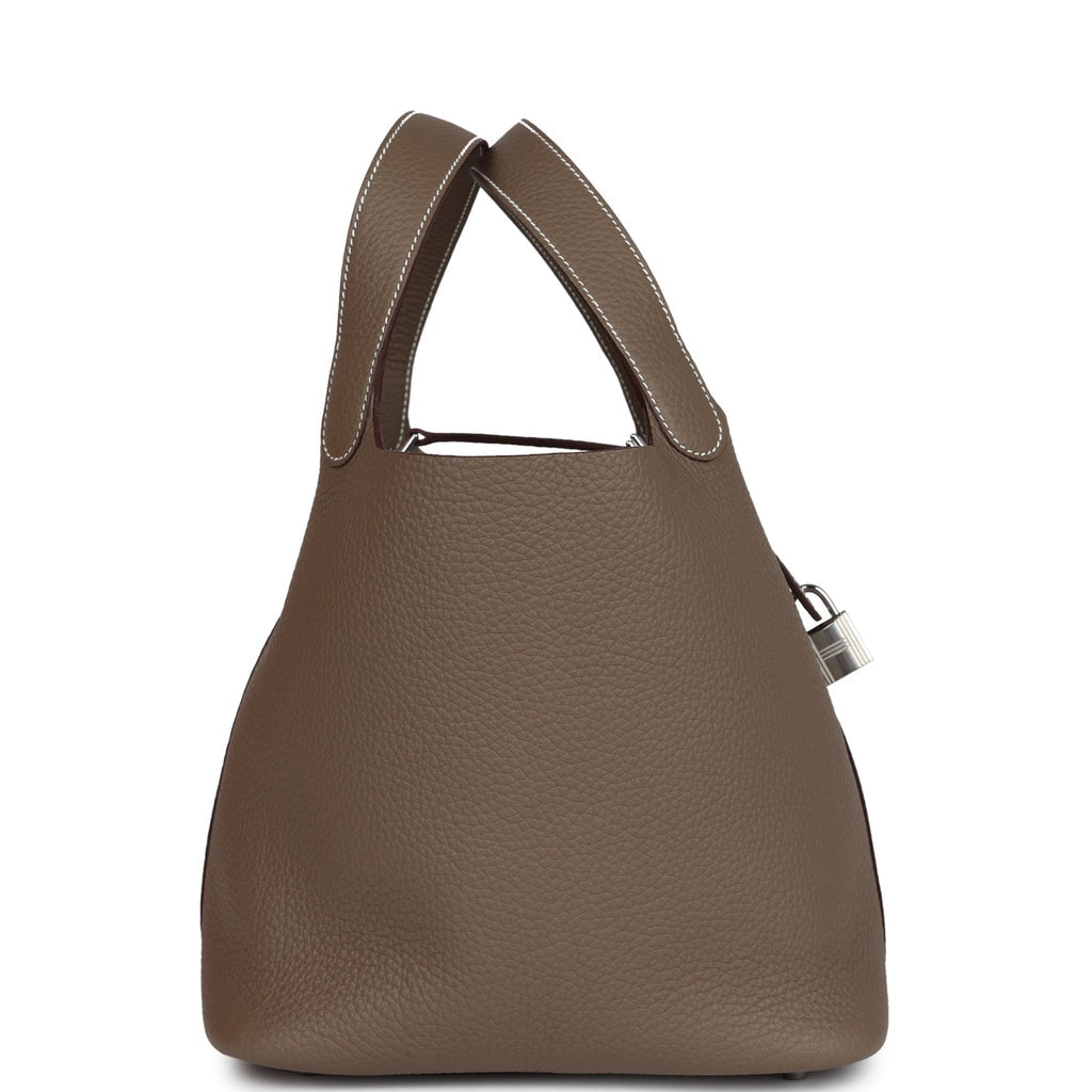 Hermes Picotin Style Bucket Bag in Etoupe Grained Leather with Silver Lock