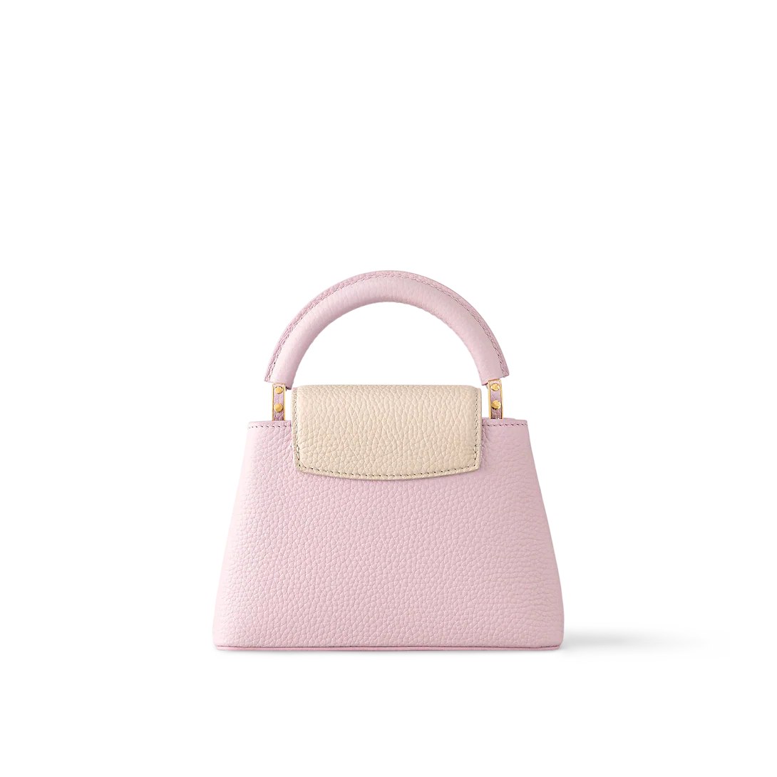 Louis Vuitton Capucines Mini Bag in Rose Grained Leather and Gold Hardware 22 cm