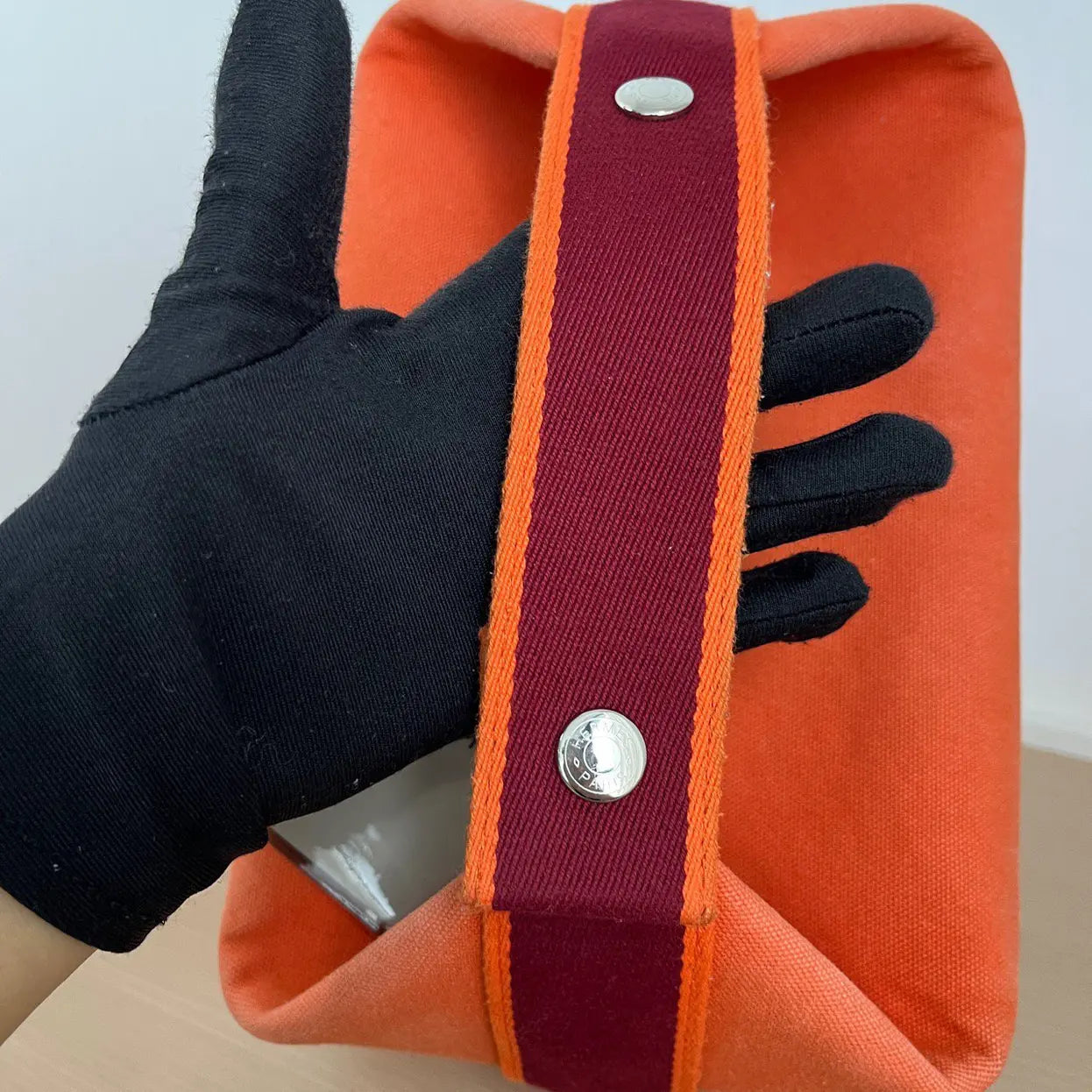 Hermes Bride à brac cloth vanity case in Orange Canvas with Purple and Silver Hardware 22 cm