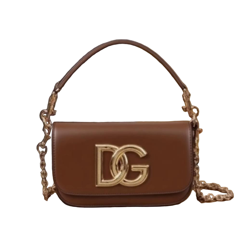 Dolce & Gabbana Shoulder bag in Cognac Brown made of calfskin leather with a Gold Chain DG logo
