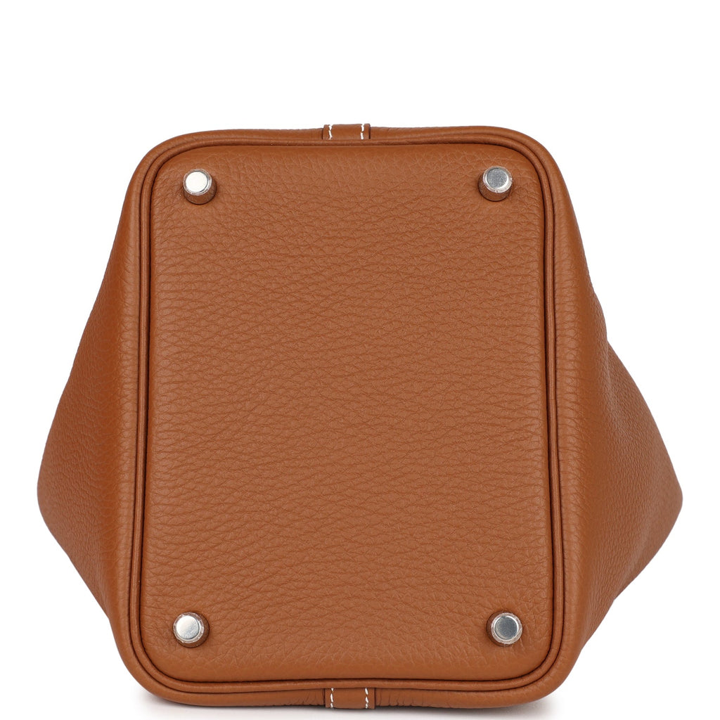 Hermes Picotin Style Bucket Bag in Tan Grained Leather with Silver Lock