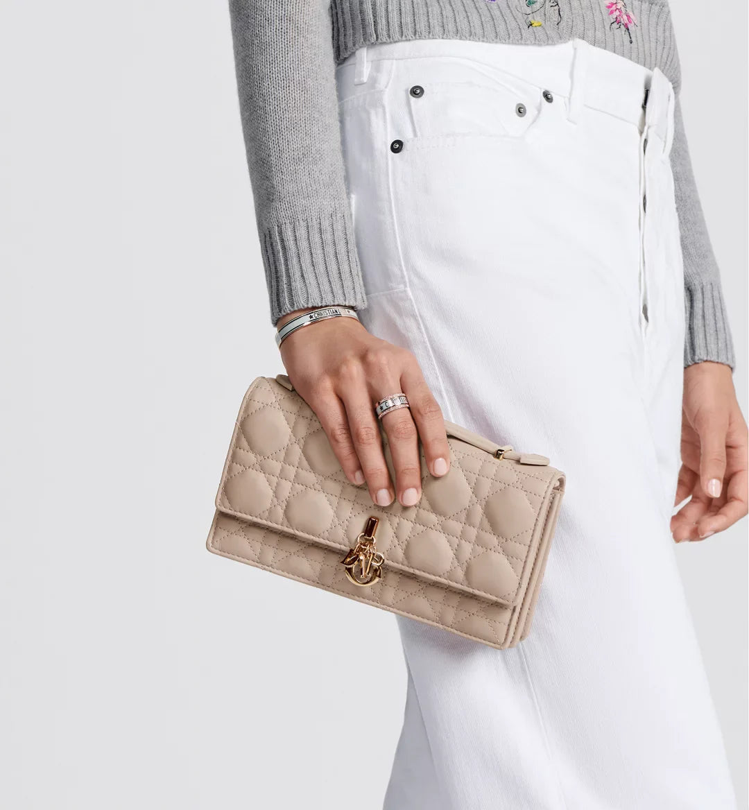 Dior Lady Dior Top Handle Bag in beige Quilted Lambskin with Gold Hardware – 20 cm