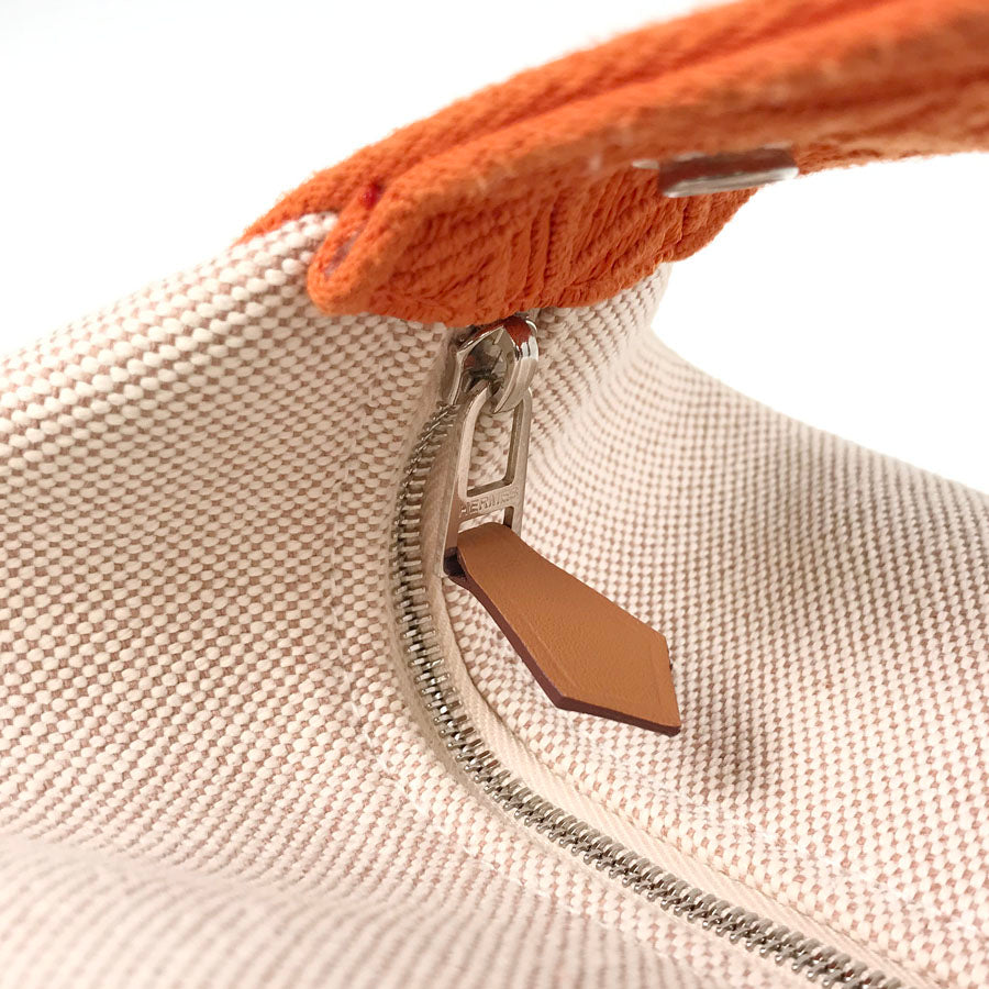 Hermes Bride à brac cloth vanity case in beige Canvas with orange/white Handle 22 cm