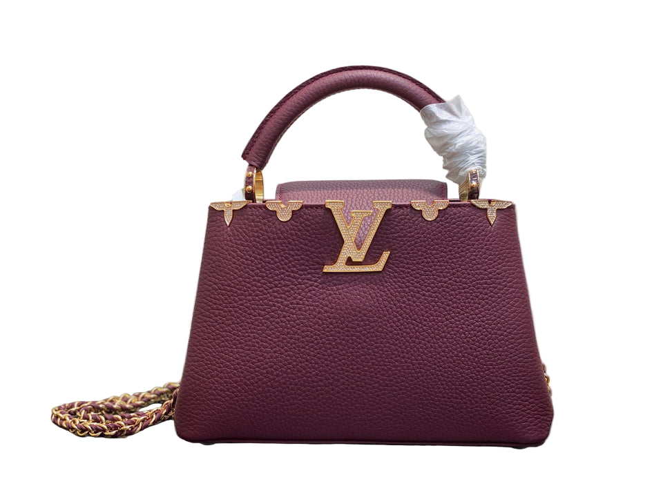 Louis Vuitton Capucines BB in Burgundy Grained Taurillon Leather with Gold Hardware