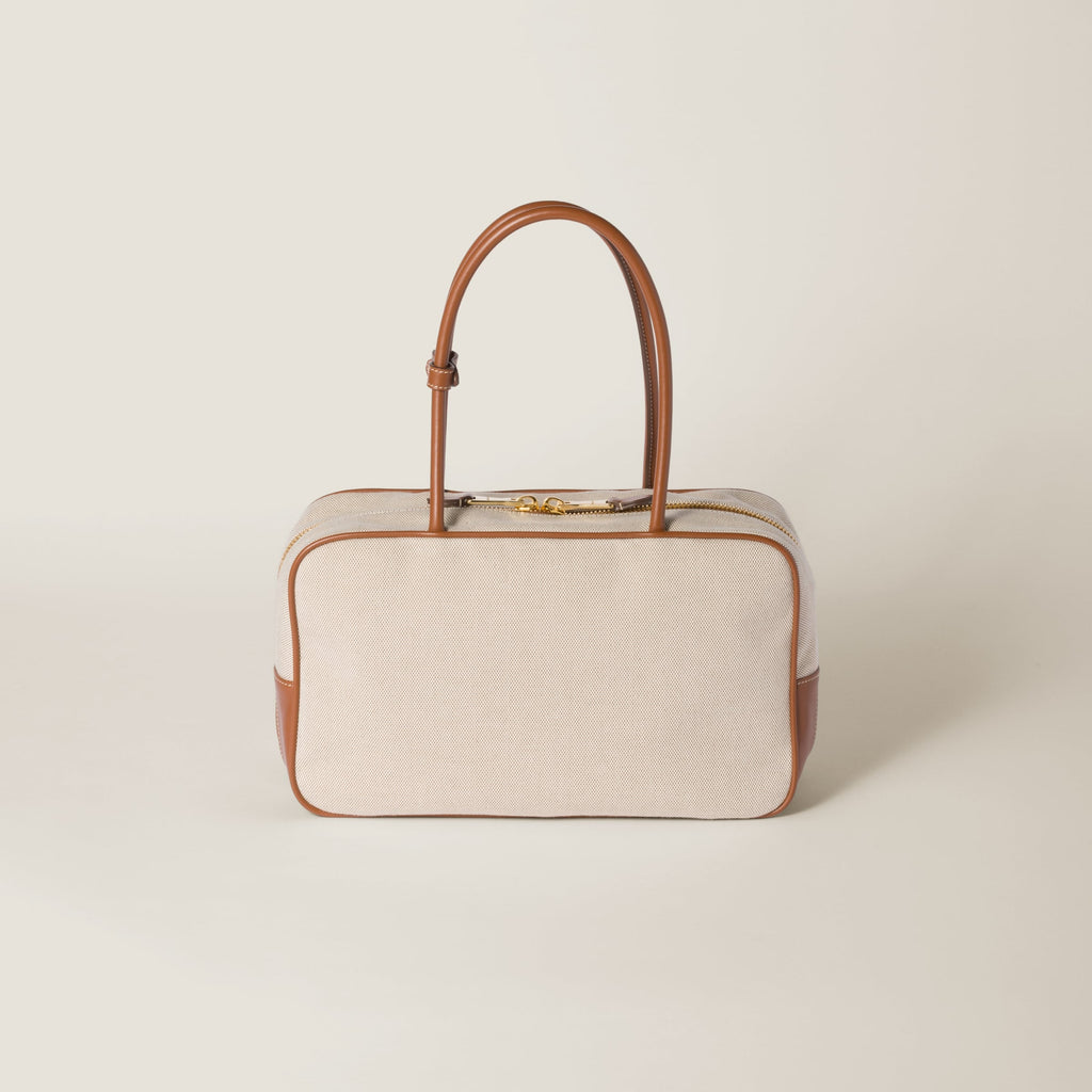 Miu Miu Beige/Brandy Beau Canvas and Leather Bag