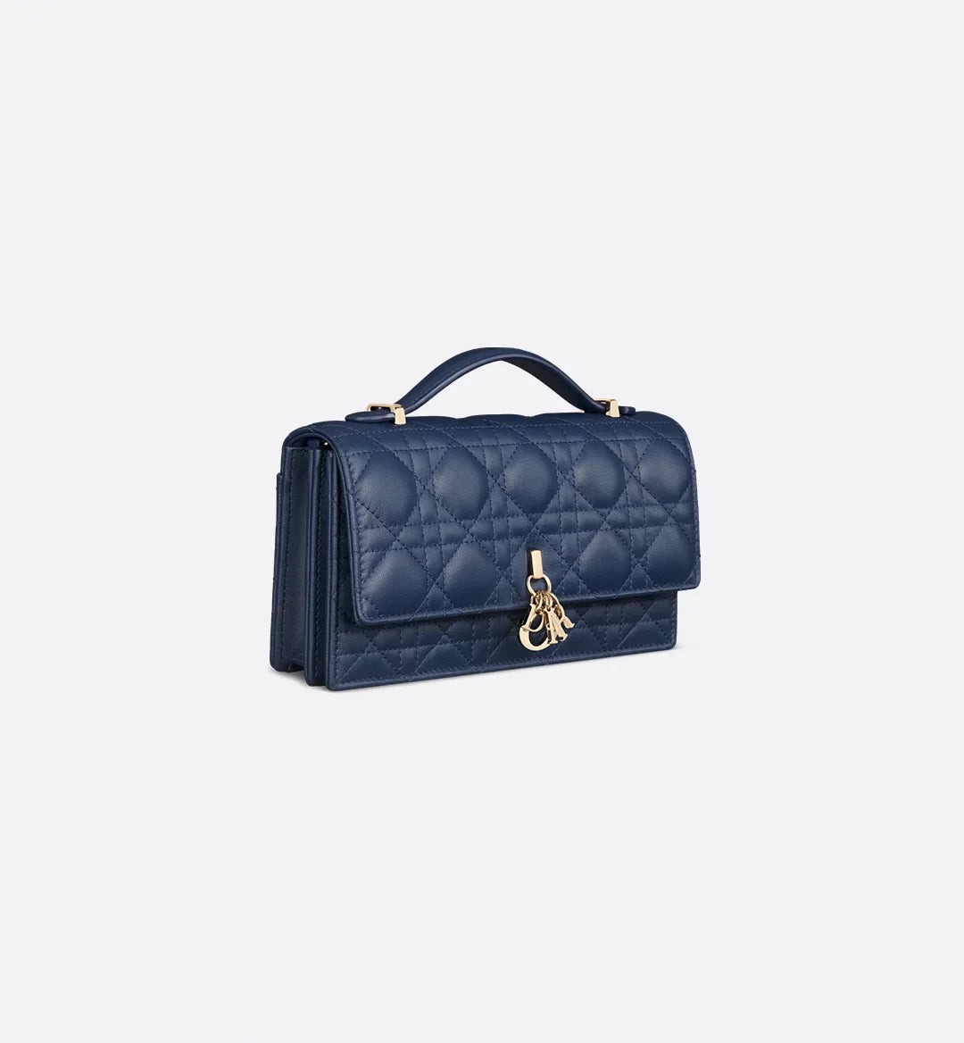 Dior Lady Dior Top Handle Bag in Navy Blue Quilted Lambskin with Gold Hardware – 20 cm
