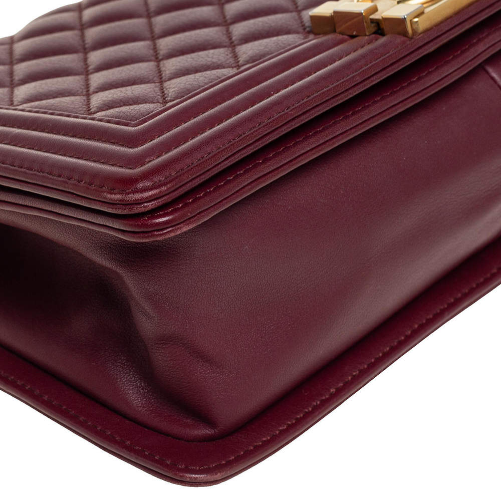 Chanel Boy Bag in burgundy Quilted Lambskin with Gold Hardware