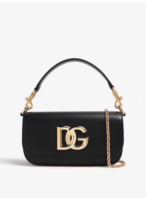 Dolce & Gabbana Shoulder bag in Black made of calfskin leather with a Gold Chain DG logo