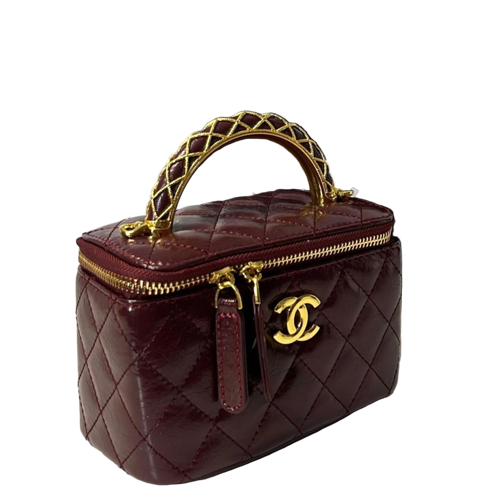 Chanel Vanity Case in Deep Burgundy Patent Leather Lambskin with Gold Hardware 17 cm