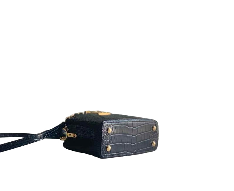 Louis Vuitton Capucines Mini Bag in Black Glossy Snake-Embossed Leather with Gold Hardware 21 cm