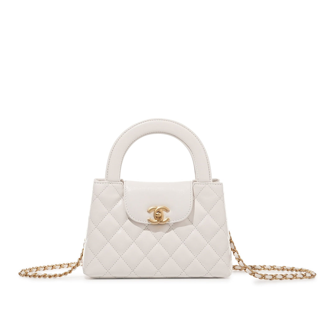 Chanel Mini Kelly White Quilted Aged Calfskin with Gold Hardware – 18 cm