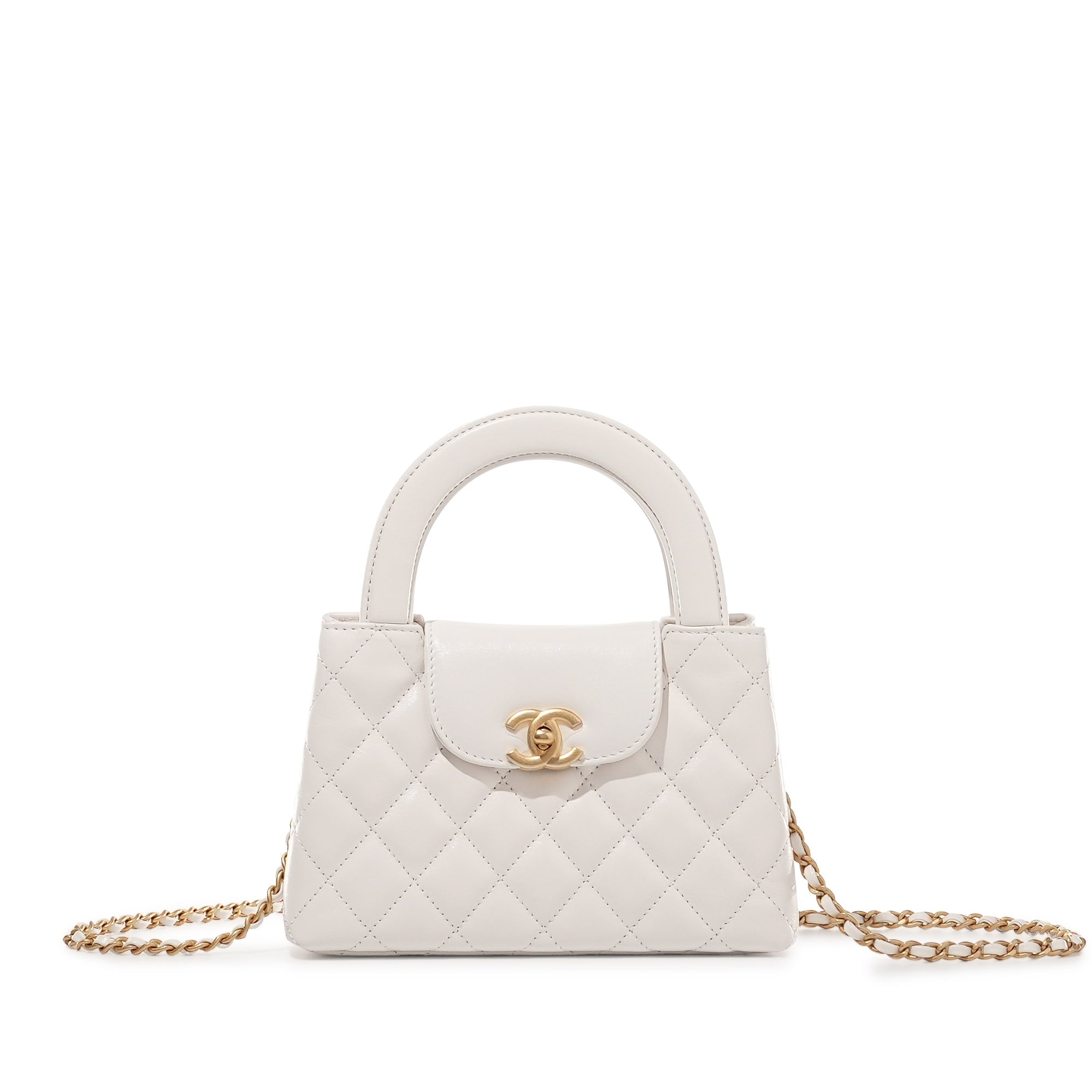 Chanel Mini Kelly White Quilted Aged Calfskin with Gold Hardware – 18 cm