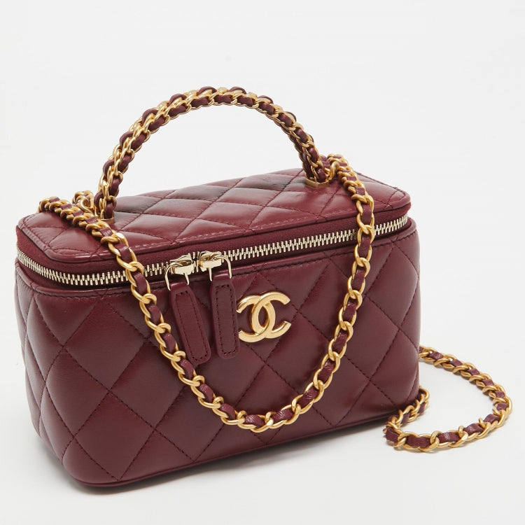 Chanel Vanity Case in Burgundy Quilted Lambskin with Gold Hardware 17 cm