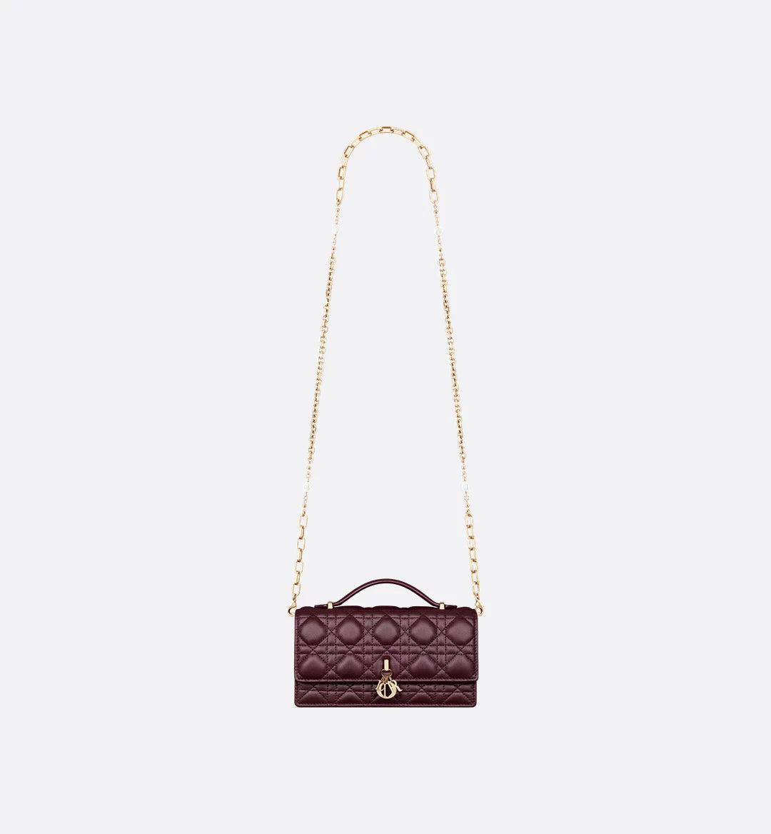 Dior Lady Dior Top Handle Bag in Burgundy Quilted Lambskin with Gold Hardware – 20 cm