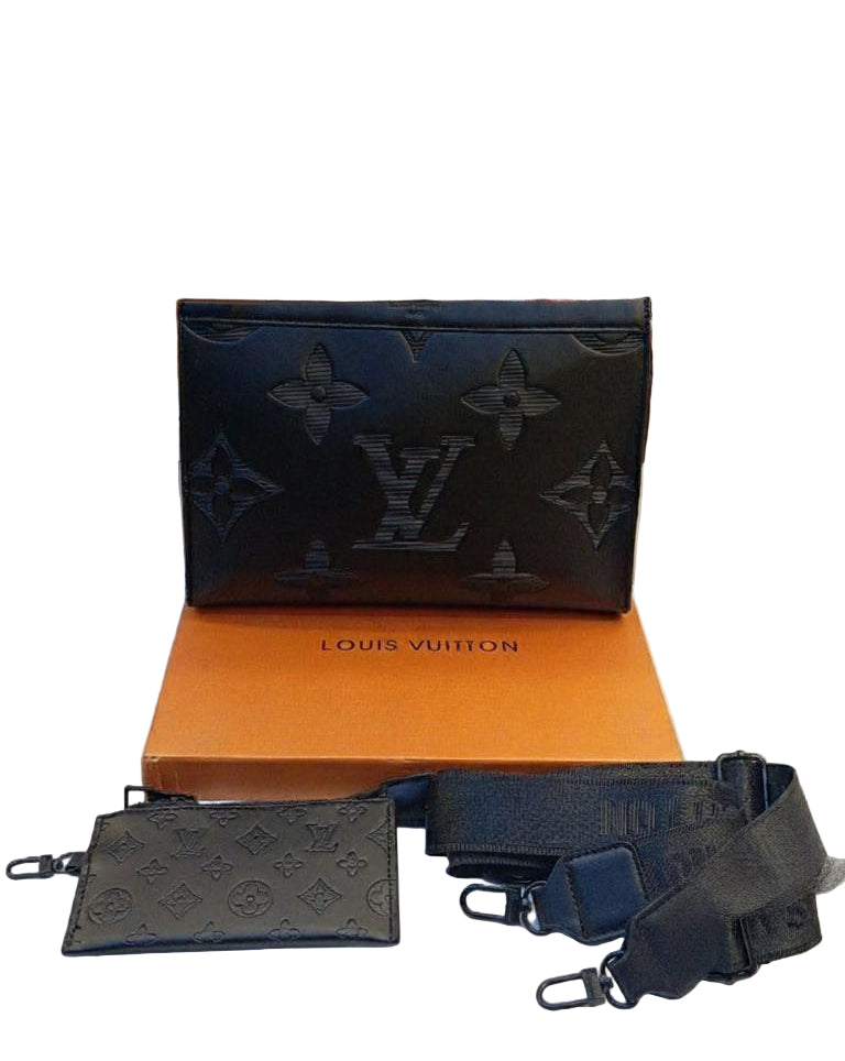 Louis Vuitton Pochette Volga in Black Monogram Shadow Leather with Black Hardware 27 cm