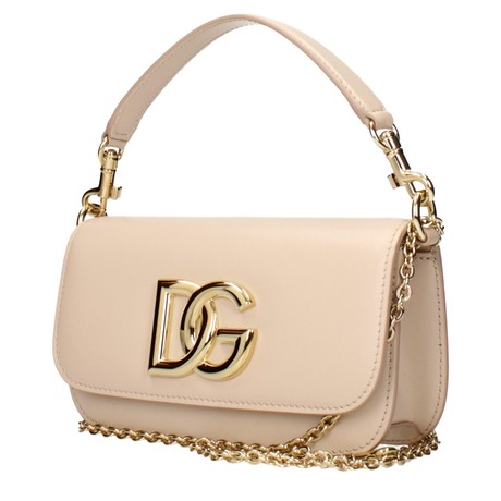 Dolce & Gabbana Shoulder bag in Beige made of calfskin leather with a Gold Chain DG logo