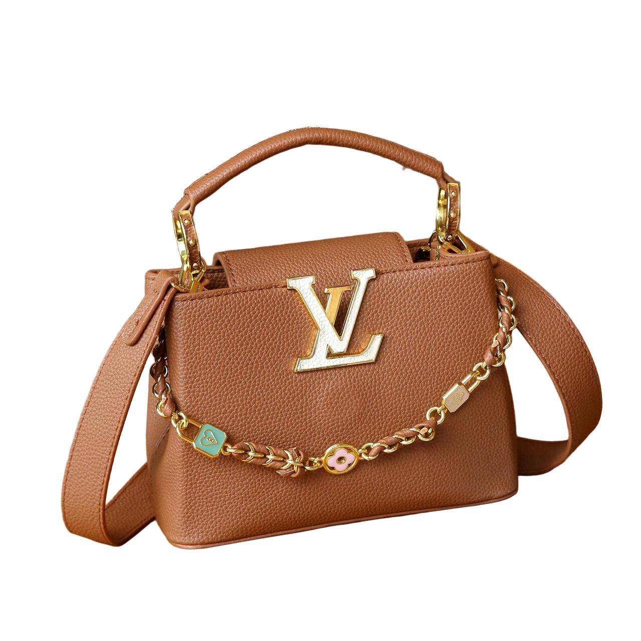Louis Vuitton Capucines Mini Bag in Rose Grained Leather and Gold Hardware 22 cm